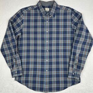 JCrew Mens Blue Plaid Button Down Shirt 2-Ply Cotton Large 16-16.5 Long Sleeve